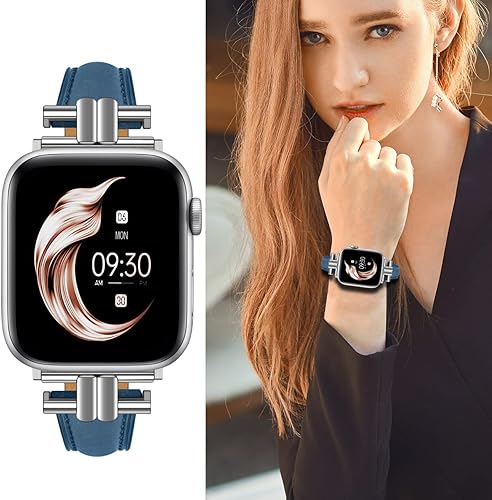 Miniatura 6 de Juntan Correa delgada de cuero compatible con Apple Watch de 1.496 in, 1.575 in, 1.614 in, 1.654 in, 1.732 in, 1.772 in, 1.929 in, correa de reloj