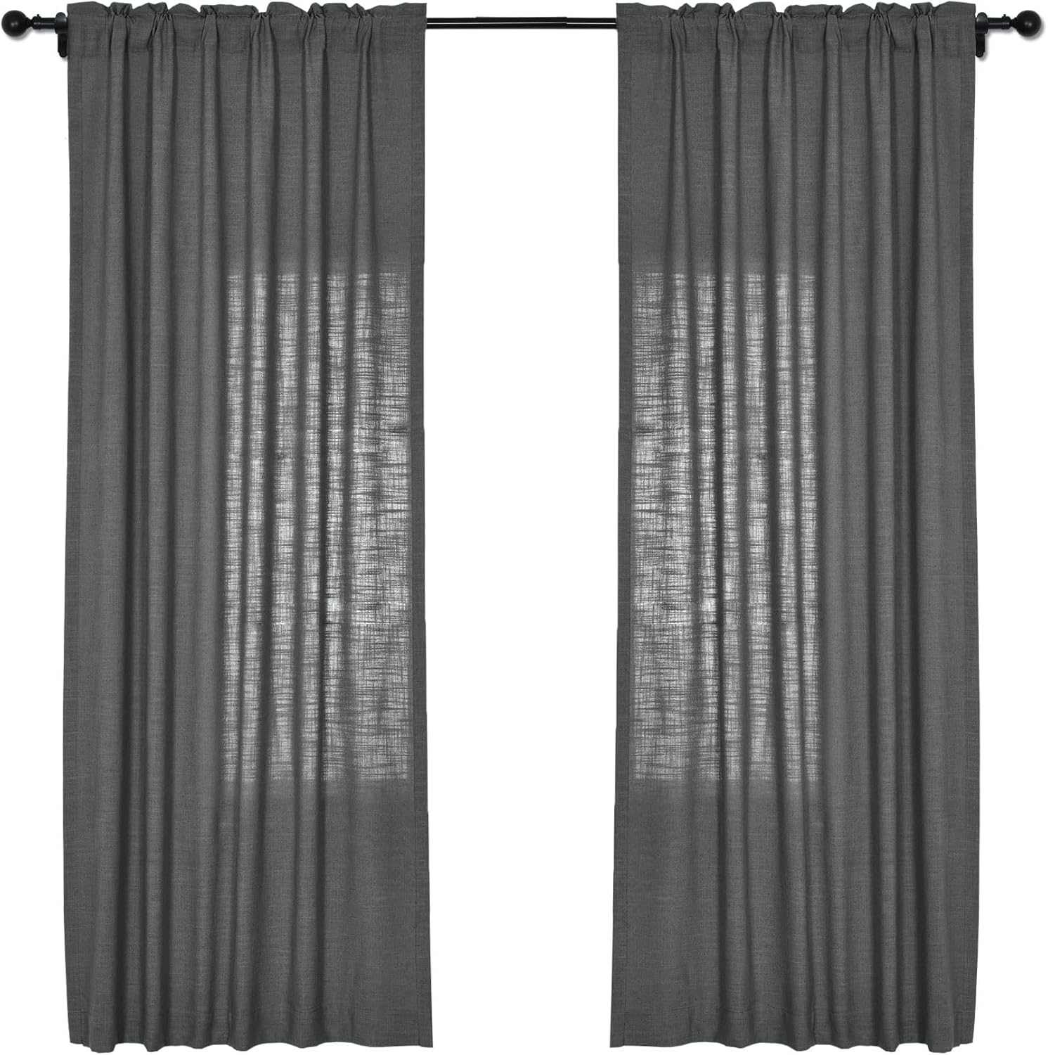 cololeaf Extra Long Linen Curtain,Themal Insulated Rod Pocket Nursery & Infant Care Curtains for Living Room Meetingroom Theater Patio, Dark Grey 120W x 102L Inch (1 Panel)