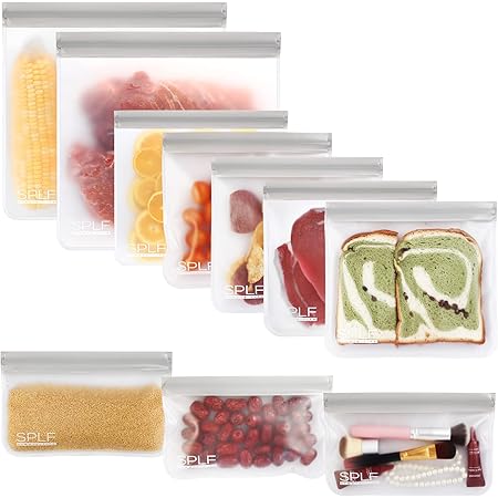 Amazon Co Jp Splf 10パック Bpaフリー 再利用可能ストレージバッグ 再利用可能なサンドイッチバッグ5枚 再利用可能なスナックバッグ3枚 再利用可能なガロンバッグ2枚 極厚冷凍庫バッグ 漏れ防止 シリコンとプラスチックフリーランチバッグ ドラッグストア