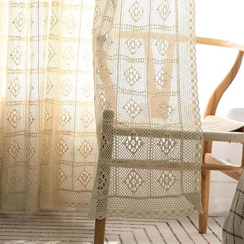 Miniatura 4 de Cortinas rústicas de ganchillo para sala de estar, paneles de cortina de encaje de punto hueco para dormitorio, bolsillo para barra, cortinas de