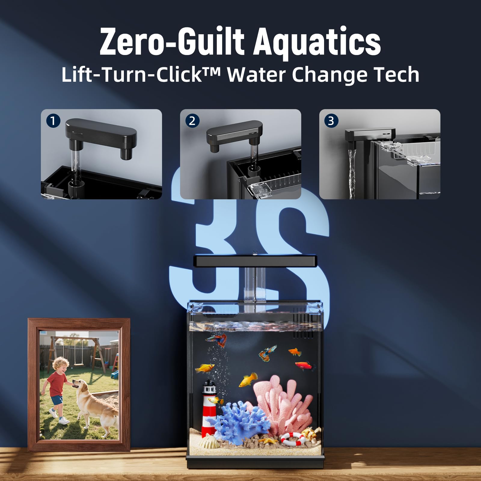 Betta Fish Tank, kit de acuario todo en uno de 2 galones con filtración y luz LED, acuario autolimpiante para principiantes, niños, regalos para hombres, adolescentes y niños