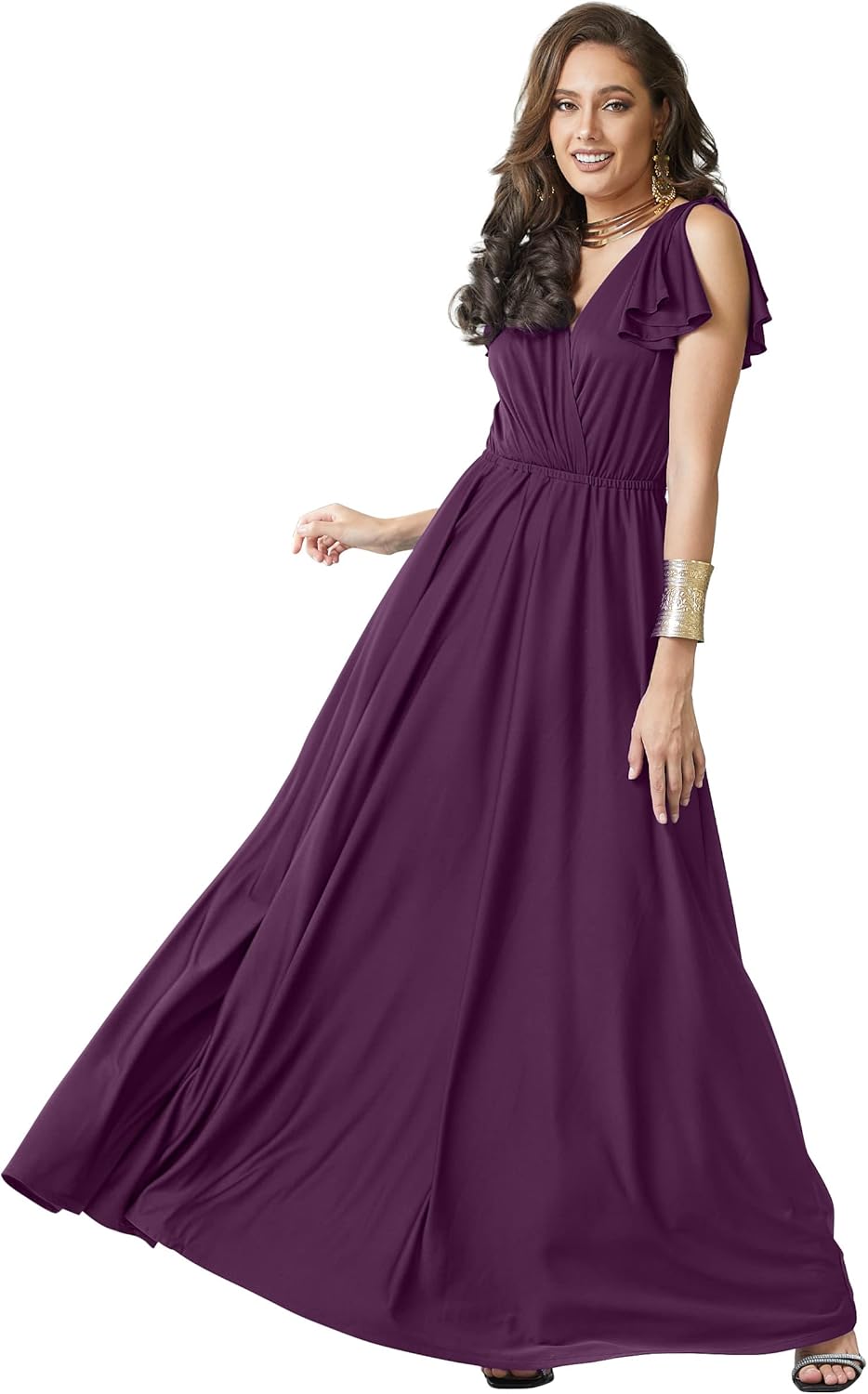 KOH KOH Womens 2025 Long V-Neck Ruffle Sleeveless Bridesmaid Prom Gown Maxi Dress