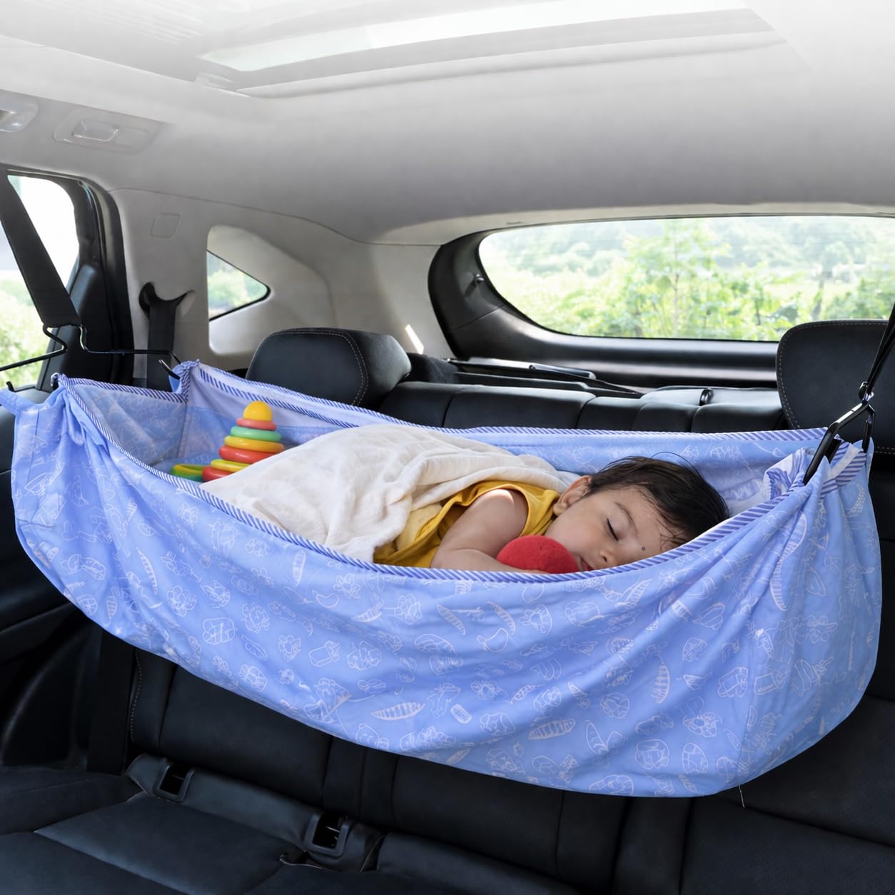 TinyTyke Travel Friendly Car Cradle Belt System with Hangers | Baby Car Hammock/Jhula for Newborn | Portable Baby Travel Sleeping Solution (0–2 Years) (Blue)-image-2