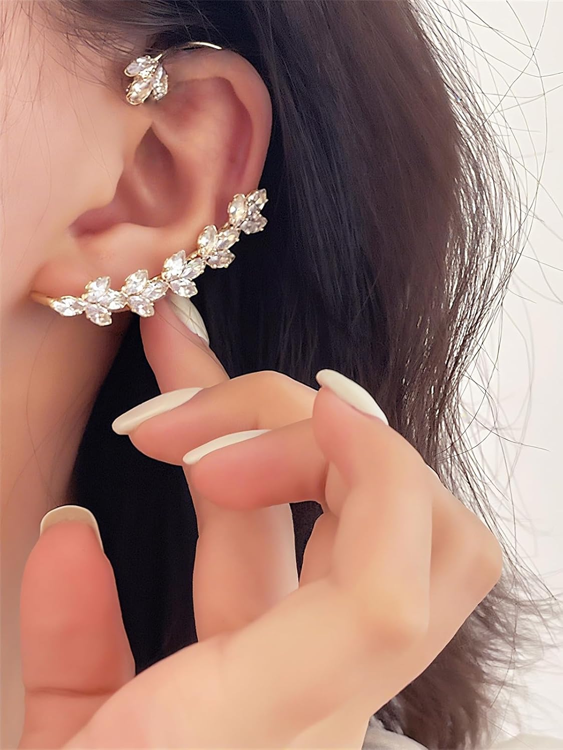 2Pcs Rhinestone Butterfly Earrings Ear Cuffs Non-Pierced Fake Earrings Butterfly Climber Wrap Around Earring Dainty Adjustable Ear Clip Jewelry for Women image 4