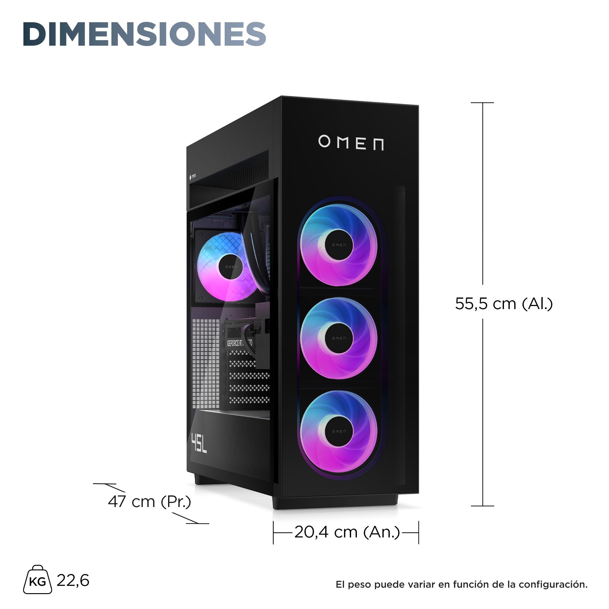 HP Ordenador sobremesa OMEN MAX 45L GT23-0000ns (Procesador AMD Ryzen 9 9900X3D, 64GB DDR5, 2TB SSD, NVIDIA GeForce RTX 5080, Windows 11 Home) Negro