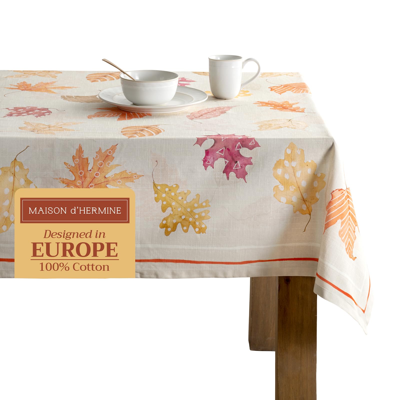 Maison d'Hermine Tischdecke Rechteckig 100% Baumwolle 180 cm x 140 cm Wiederverwendbar Alltagsgebrauch für Weihnachtsdekorationen Esszimmer Landhaus Zuhause Party Festlich (Colors of Autumn)