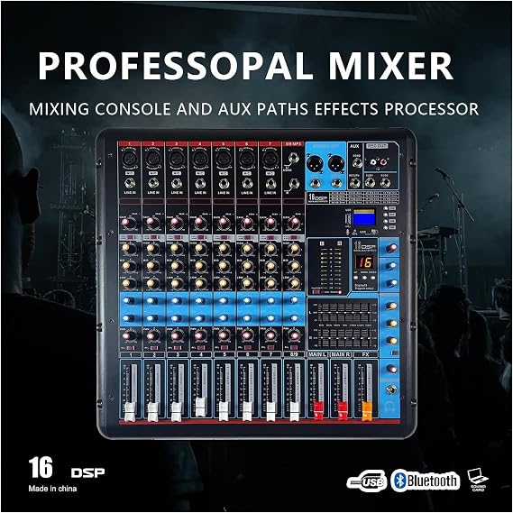 Audio Mixer, Professional 8-channel Mixing Console With 600W*2 Power Amplifier Mixer Suitable For Stage Party Recording Studio Audio Quality