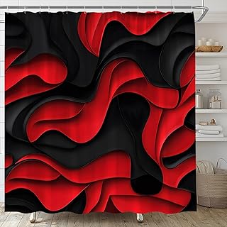 AMFD Black Red Shower Curtain Modern Abstract Geometric 3D Gradient Design Futuristic Aesthetic Fashion Bathroom Curtains Decor Fabric Set Include Hooks,(70" WX70 H)