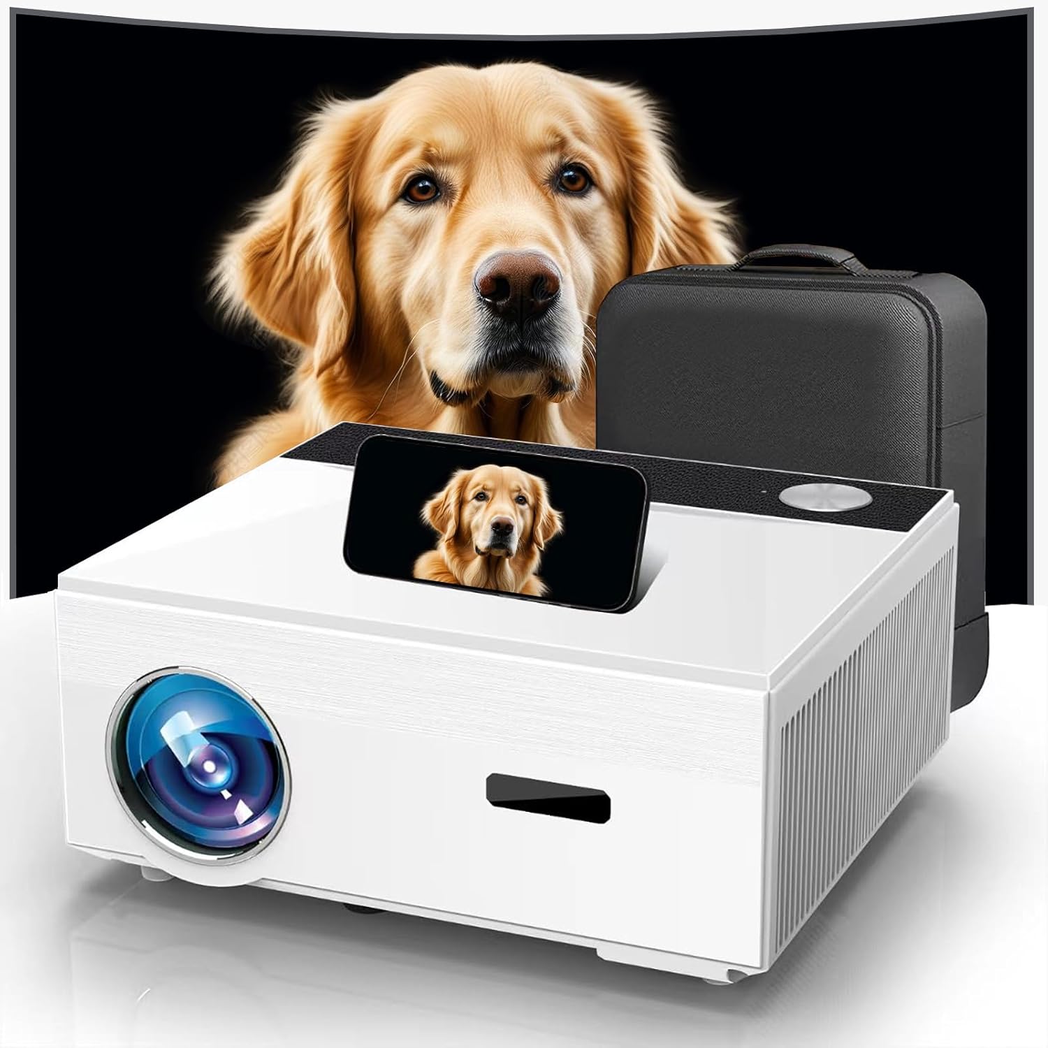 [Auto Focus & Auto Keystone] Smart 4K Outdoor Projector with WiFi and Bluetooth,1600 ANSI 4K Movie Projector,50% Zoom & 30W Speaker,Dust-Proof,Home Theater Projector 4K+ for Phone/TV Stick/PC