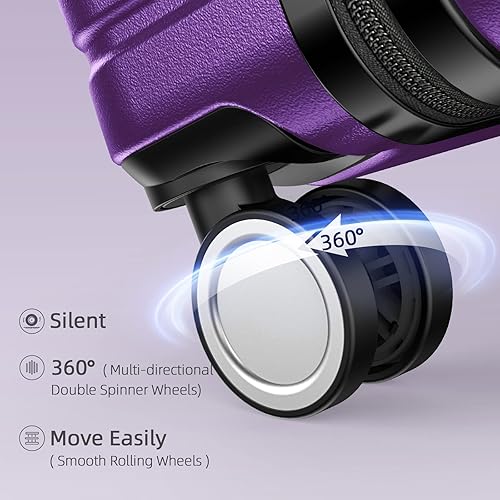 Miniatura 3 de BEOW Equipaje expandible liquidación 4 piezas Hardshell ligero PC+ABS Maleta Spinner Ruedas TSA Lock, Púrpura