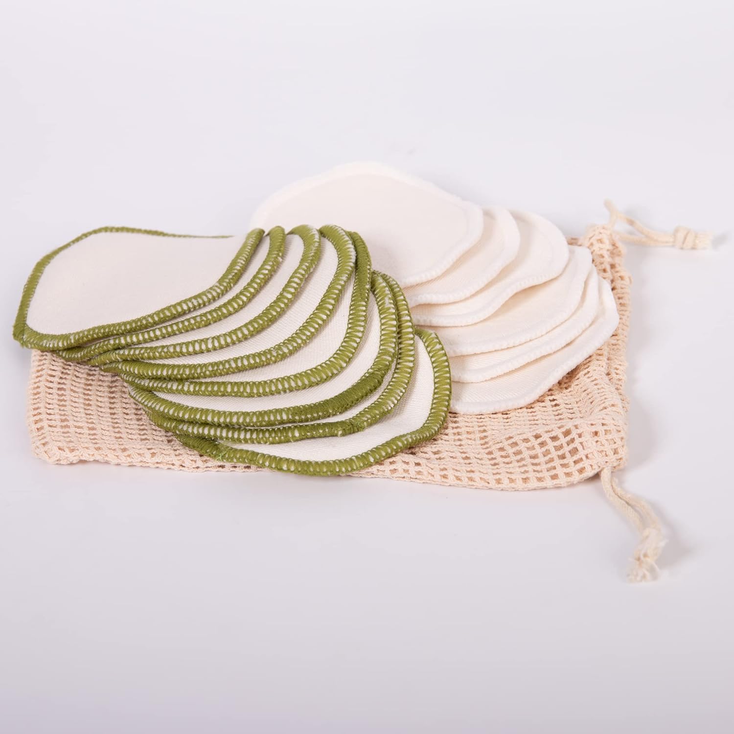 OrganicMom® 16 make-uppads van biologisch katoen, wasbaar, herbruikbaar, extra groot 11 cm, 2 kleuren, absorberend en zacht, make-up remover pads, biologische make-updoekjes voor gezicht en hals,