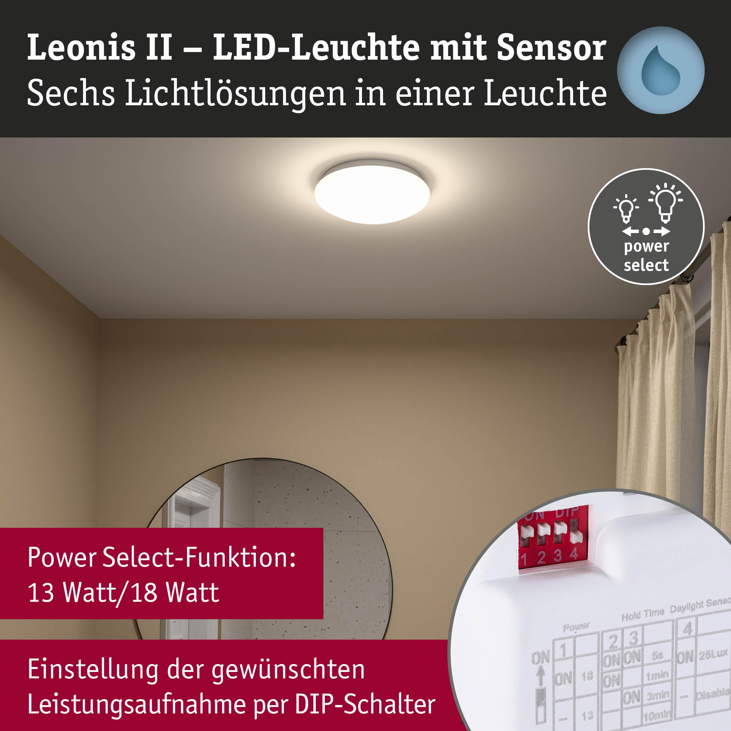 Paulmann 75407 LED Deckenleuchte Leonis Dämmerungsgesteuerter Bewegungsmelder (HF) IP44 3000-5700K 1750lm 230V 16,5W Weiß