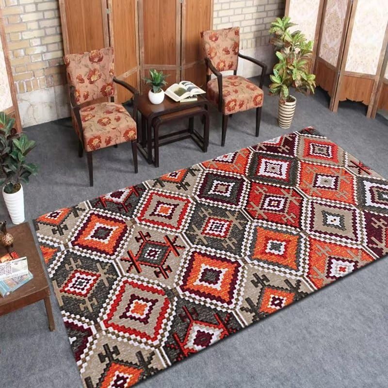 Tapis salon rouge carré vintage 200x250 moquette chambre grand format