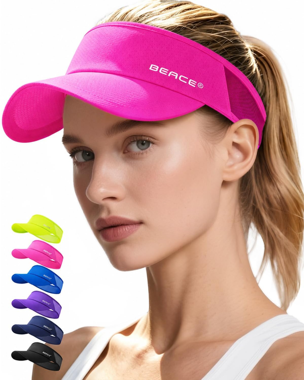 BEACE Sun Visor Hat Women Men-Sports Lightweight Wicking Stretchy Sunvisor Cap for Golf Tennis Running Pickleball Beach