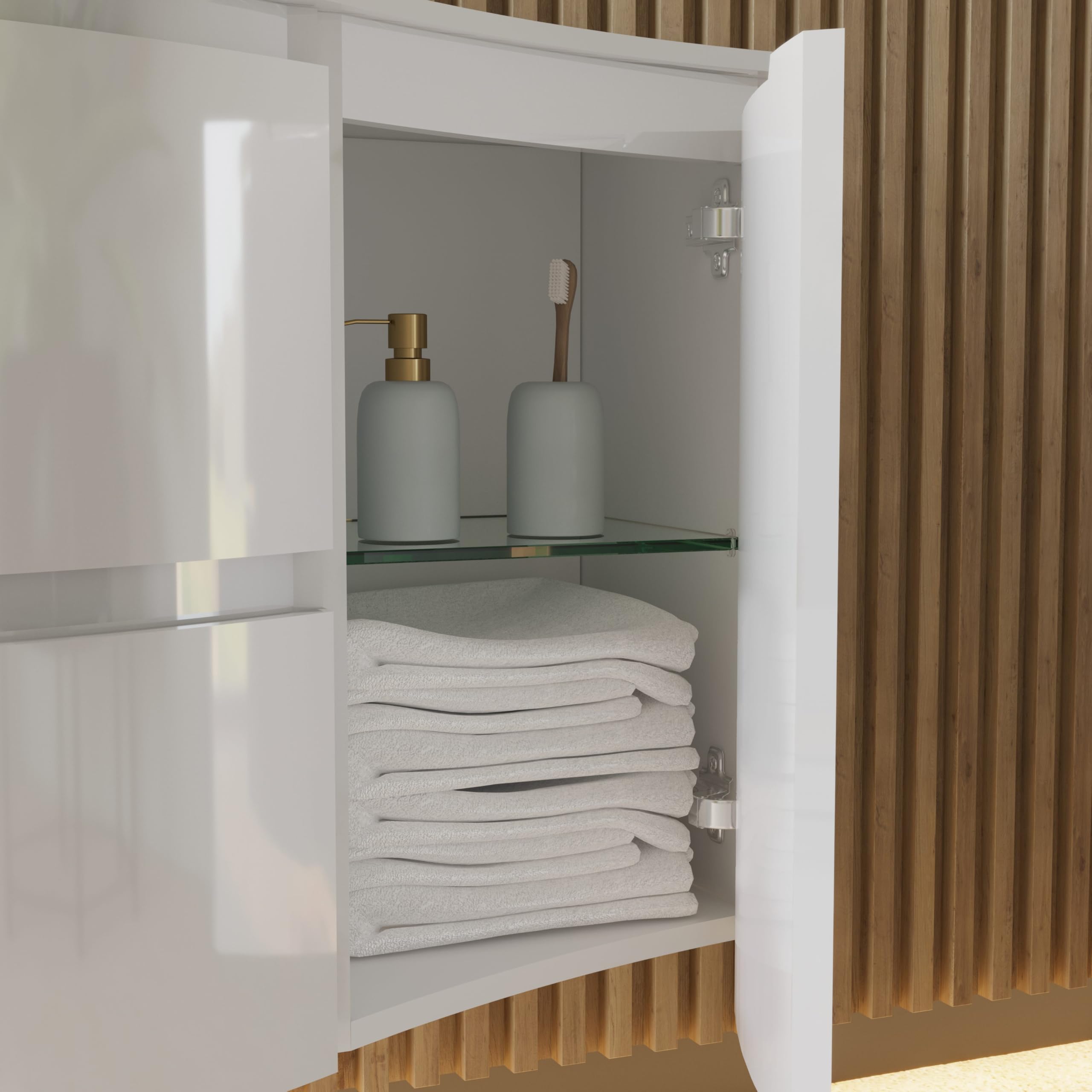 Kiamami Valentina - Mobile Bagno Sospeso 105 Cm Bianco Lucido Specchio A Goccia | Los Angeles
