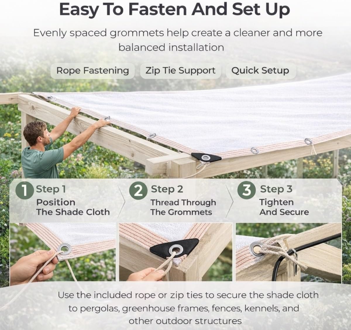 50% White Shade Cloth with Grommets Every 1.6ft, HDPE Shade Cloth for Garden, Greenhouse Shade Cloth Water Permeable, Sunblock Cover for Patio Vegetable Bed Dog Kennel Coop(15x39ft)