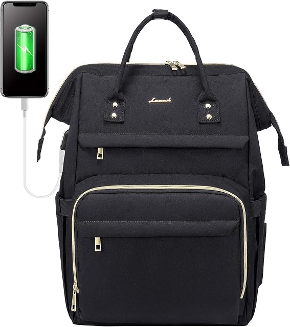 LOVEVOOK Laptop Backpack for Women fits 17 Inch, Backpack Womens Travel Backpack with USB Charging Port School Backpack with Large Capacity for Work Travel Casual (Black)