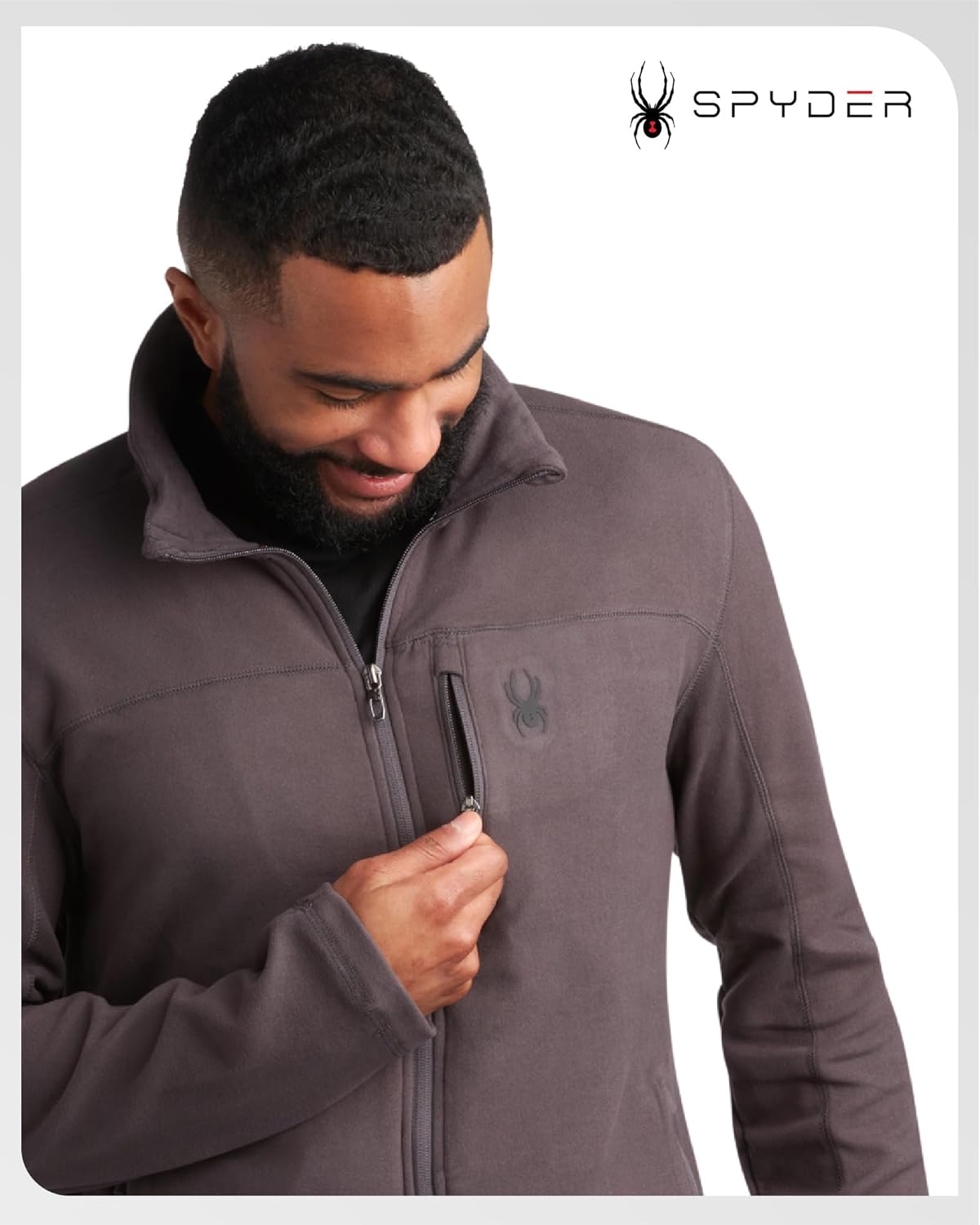 Spyder Mens Fleece Jacket - Polar Fleece Suede Mens Jacket Lightweight UPF 30+ Athletic Zip Up 2 Way Stretch Coat for Men - Image 3