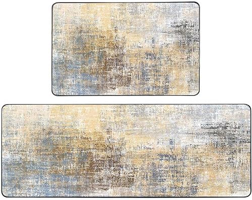 Vista 216 de TOMWISH - Tapetes de cocina para piso, color turquesa, gris, abstracto, pintura artística, 17 x 48 + 17 x 24 pulgadas, juego de alfombras de cocina