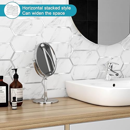 Miniatura 3 de BeNice Azulejos de despegar y pegar para cocina, azulejos de pared de baño, azulejos de metal autoadhesivos para salpicaduras (blanco, 10 unidades)