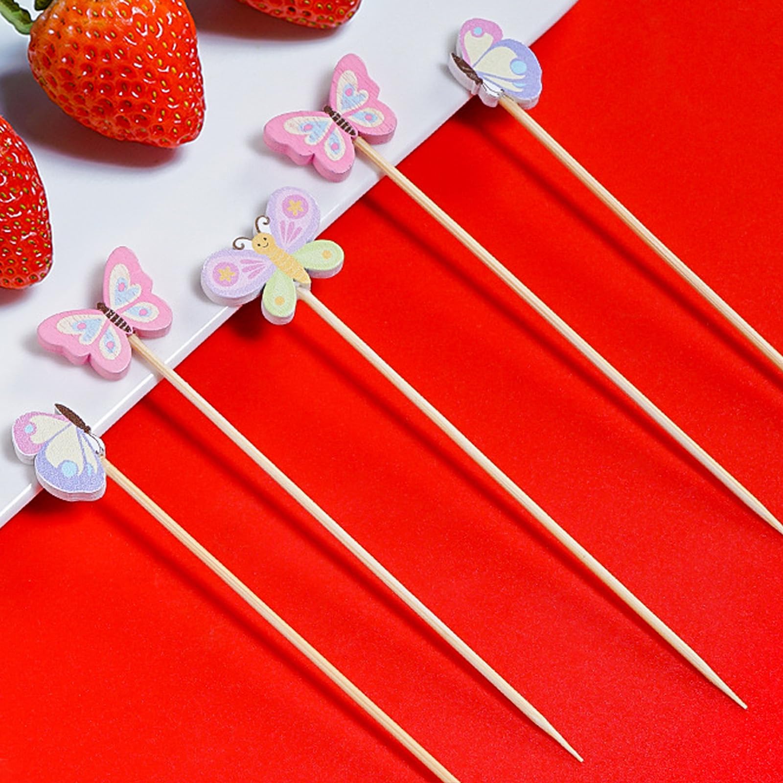 100 Piques à Cocktail Papillon, Pique à Amuse-gueules Papillon, Cure-dents en Bois de 12 cm, Brochettes de Fruits pour Enfants, Brochette de Shish Kebab, Décoration de Cocktails