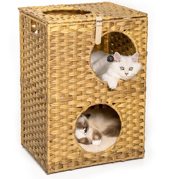 Buy MewooFun Cat House Wicker Cat Bed for Indoor Cats Woven Rattan Cat