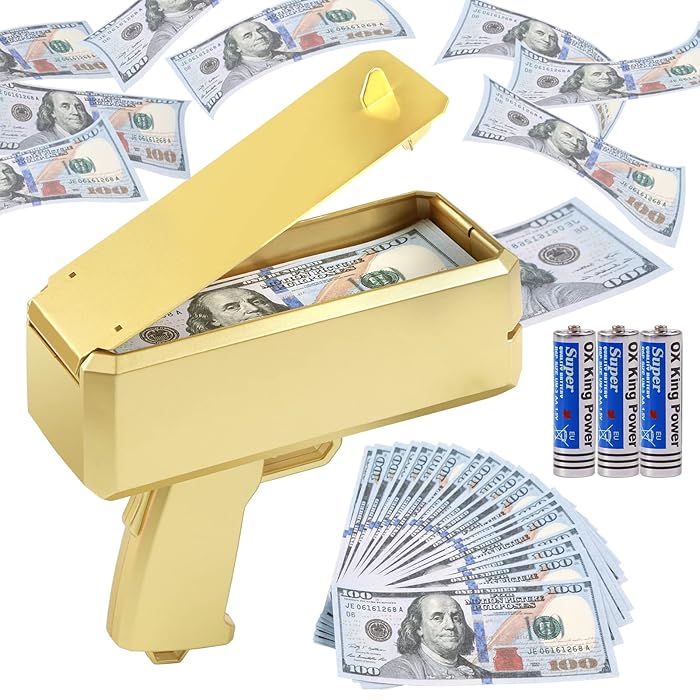 Buy Money Gun Shooter with 200 PCS Prop Money for Movies That Look Real