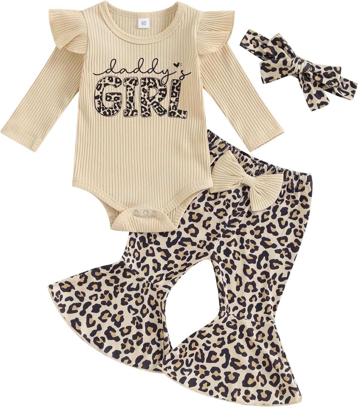 Newborn Baby Girl Bell Bottom Outfit Ruffle Romper Cute Bow Flare Pants Set Headband Cute Clothes