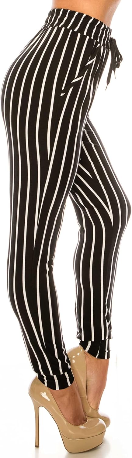 World of Leggings Buttery Soft Vertical Black Pinstripe Joggers - Small - Image 4