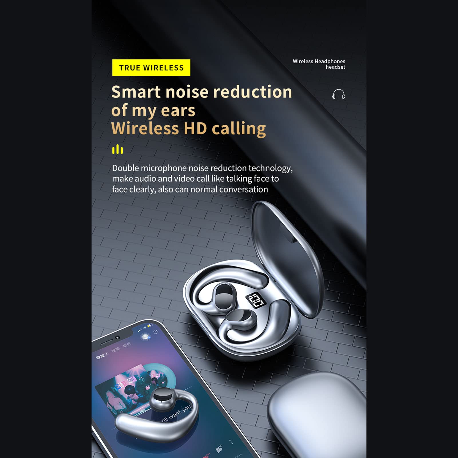 Auriculares Inalámbricos con Ganchos para los Oídos, Auriculares Abiertos de Conducción ósea, Auriculares Impermeables 5.3 para Ciclismo y Conducción, Cancelación de Ruido