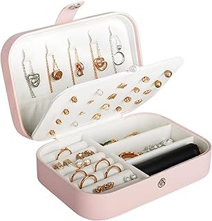 SNMMIFER Portable Travel Jewellery Box, PU Leather Organiser for Rings, Necklaces, Earrings, Pink (1 Layer)