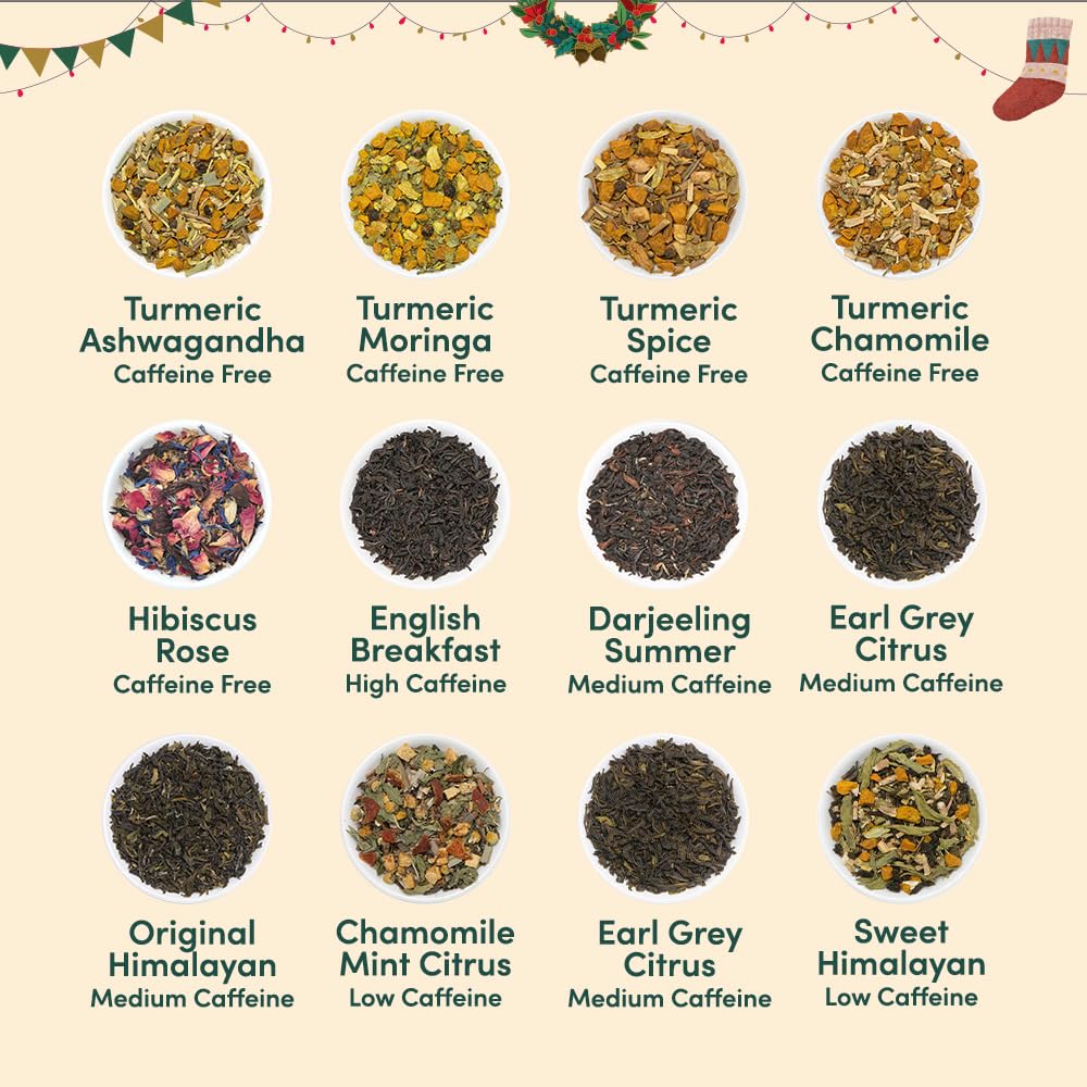 VAHDAM - Calendario Avvento tè 2024-24 Tè Assortiti, Set regalo per il tè di Natale, Calendario dell'Avvento 2024 - Per Donna e Uomo, Set Infusi Regalo, Regalo di Natale