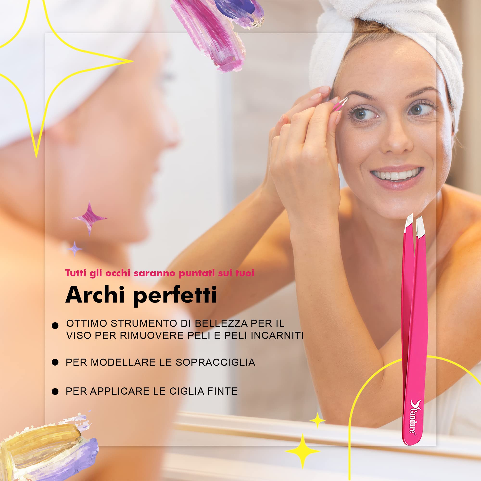 Candure Pinzette Sopracciglia Professionale Acciaio Inox Pinza Peli Incarniti Precisione Pinzetta per Tirare Antiscivolo Punta Obliqua Pinze per Uomini e Donne 1 Pezzo Rosa - 5