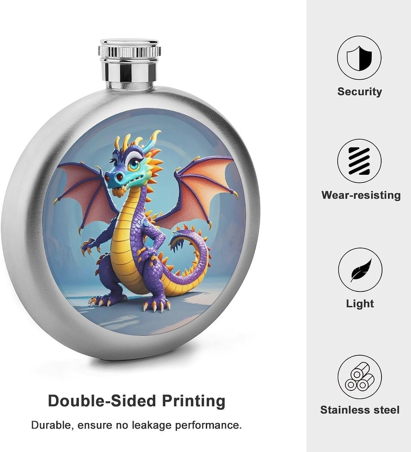 Cartoon Dragon Stainless Steel Flagon to 5 Oz with Screw Cap,Hip Flask for Men–Whiskey & Liquor Pocket Flask,Alcohol Flagon for Camping Drink Sports Outdoor Wine Bottle