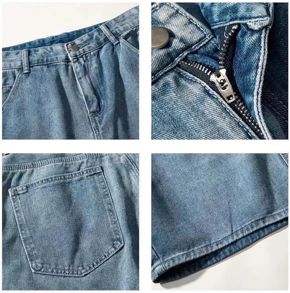Men's Vintage Denim Shorts Hiking Cycling Button Zipper Straight Solid Five Quarter Jean Shorts