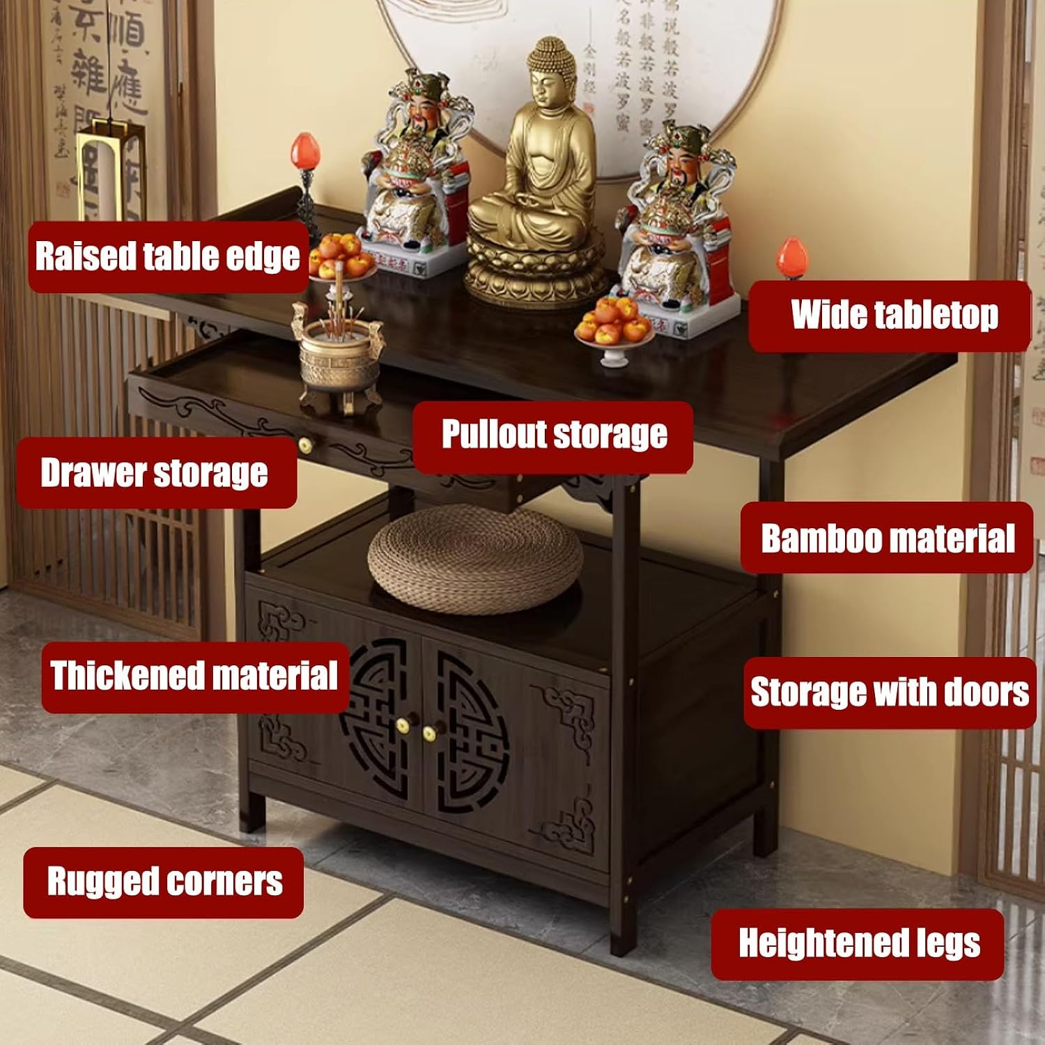 Shrine Altar Table, Altar Cabinet, Bamboo Meditation Altar Table, Personal Buddha Niche with Storage, Chinese Cabinet Pedestal Offering Table(50x40x100cm/19.6x15.7x39.3'')