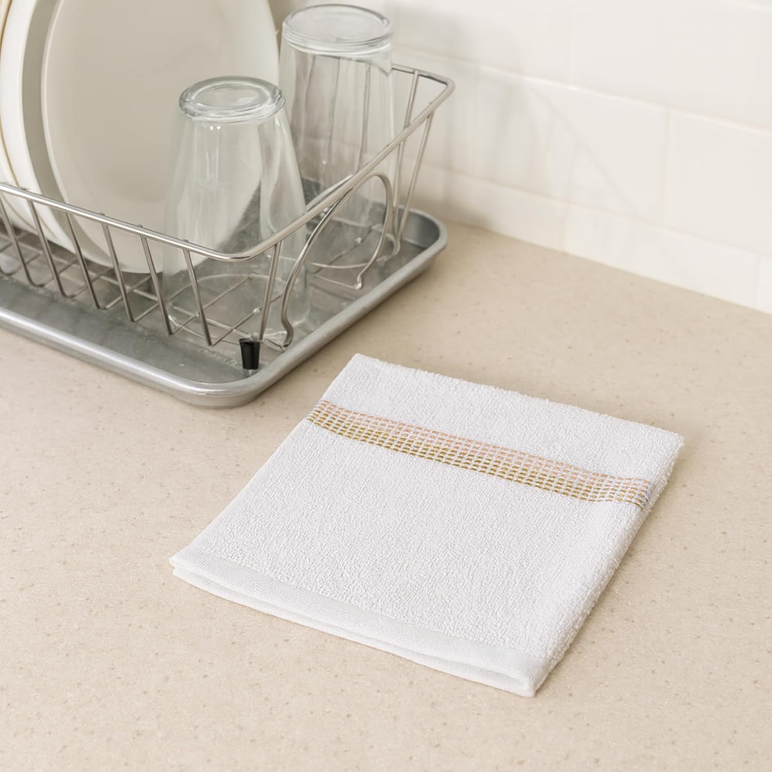 DecorRack 10 Pack 100% Cotton Washcloths, 12x12 inch White Dotted Soft Cotton Face Towels, Absorbent & Durable Wash Cloth Set for Bathroom, Spa, Gym & Travel, Yellow (Pack of 10) - Image 6