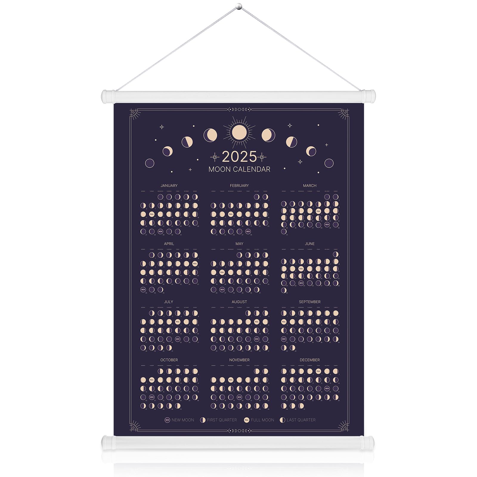Spakon 2025 Moon Phases Calendar Housewarming Gift Lunar Wall Poster Full Moon Tracker Art Gifts for Bedroom Wall Decoration Ready to Hang, 11.8 x 15.7 Inches
