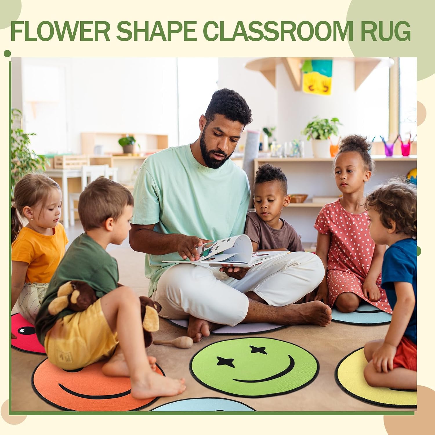 Tinideya 24 Pcs Circle Carpet Seats for Classroom 15.5 Inch Smile Faces Round Classroom Rug Floor Mat Floor Cushions Group Activity Spots Marker for Playroom (Classic,Bright Color)