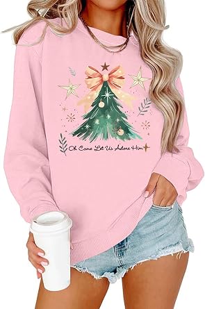 Christmas Sweatshirts Women Christmas Christian Long Sleeve Holiday Top | Christmas Sweatshirt Women Cute Christmas Tree Sweatshirts Xmas Christian Shirt Jesus Faith Long Sleeve Pullover Tops
