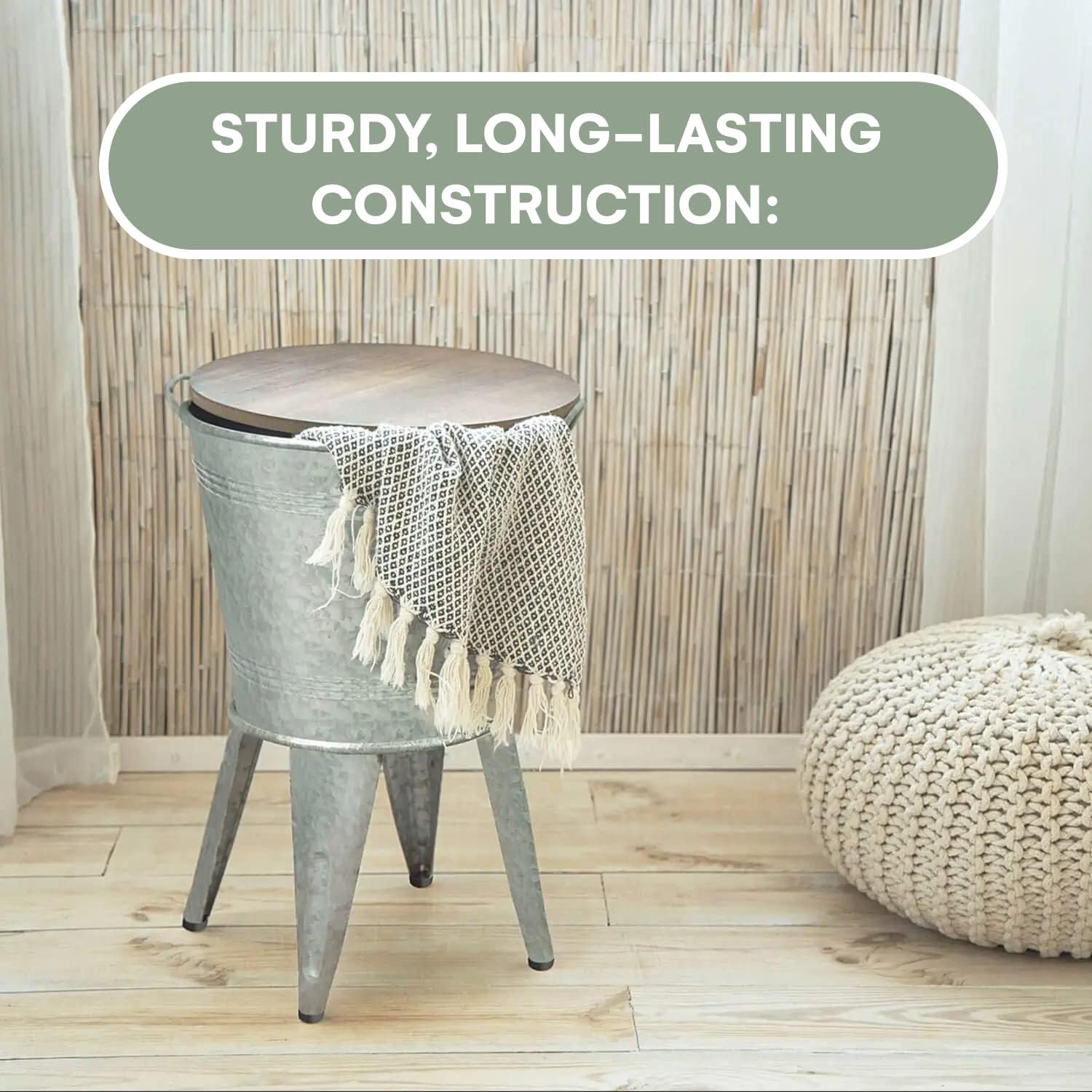 Hallops Farmhouse Accent Side Table | Galvanized Rustic Coffee Table | Metal Storage Ottoman Wood Cover with Stand | Farmhouse Decor Storage Bench with Legs(Set of 1, Silver) : Home & Kitchen