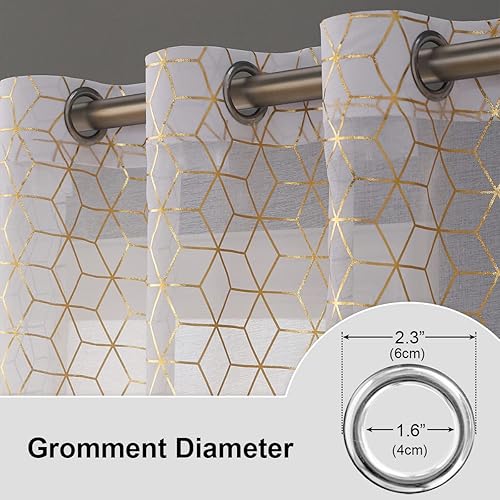 Miniatura 3 de LoyoLady Juego de 2 paneles de cortinas traslúcidas blancas de 96 pulgadas de largo, cortinas de cubo dorado de aluminio para sala de estar,