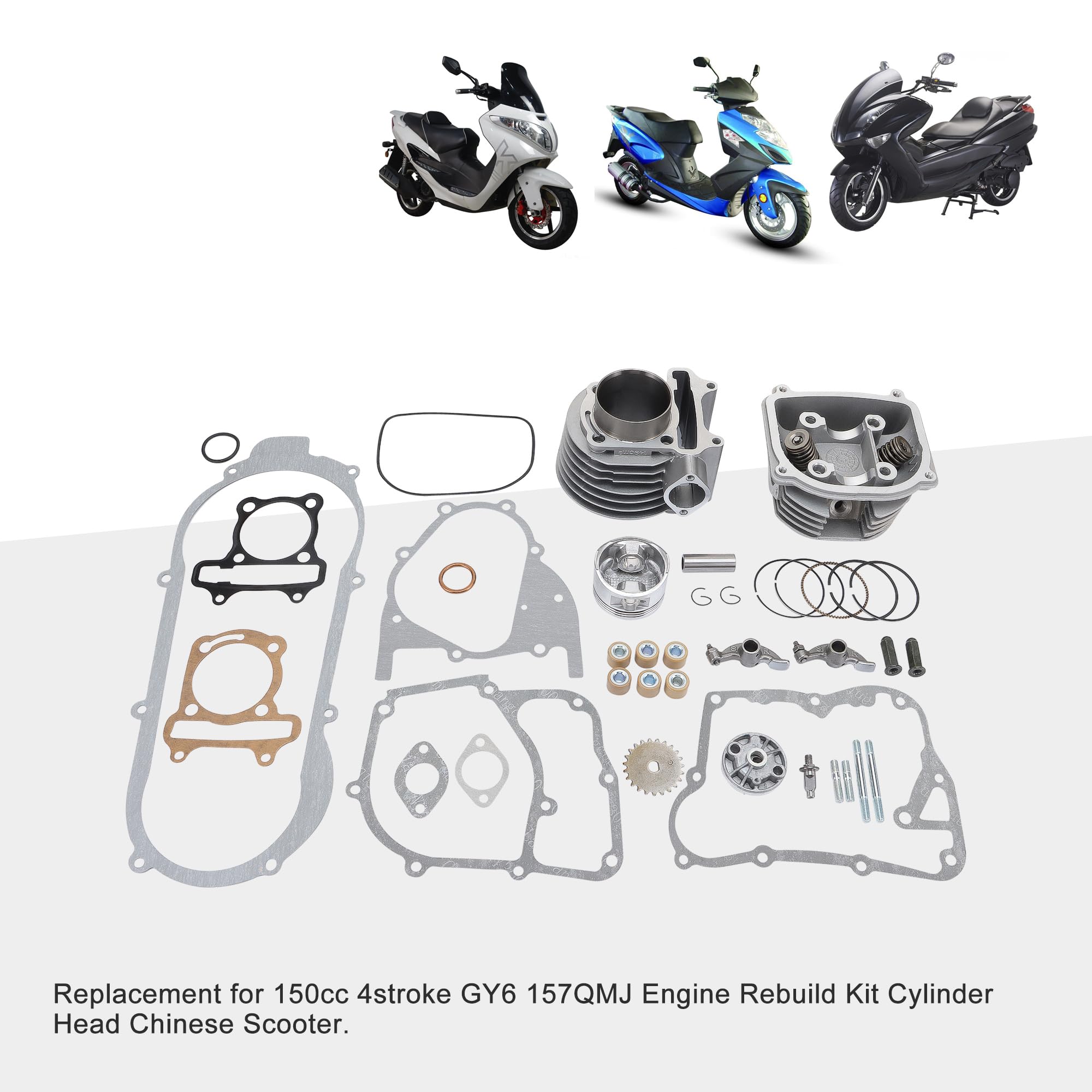 GOOFIT 57.4mm Cilindro Motor Culata Kit Gy6 4 Tiempos 125cc 150cc 157qmj 152qmi Kit De Reacondicionamiento De Gran Calibre Adecuado reemplazo para Kart Motocicleta China Scooter