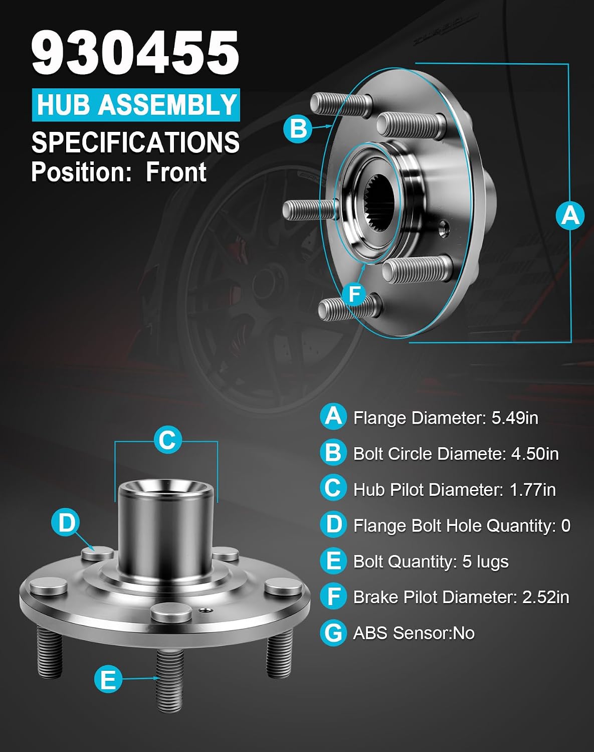 2 Pcs ‎930-455 Front Wheel Bearing Hub Assembly for Accord 2.4L (Manual), 3.0L 2003-2007, Element SC 2.4L 07-10, Civic Si 2.0L 2006-11, 2.4L 12-15, for Acura TL 3.2L 3.5L 07-08, ILX 13-18 TSX 04-08