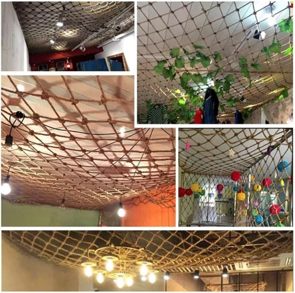 Red de seguridad para niños para escaleras y balcón, parque infantil, protección contra caídas, cuerda de cáñamo decorativa para jardín y uso en interiores y exteriores, barrera de seguridad infantil