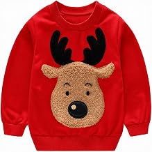 Popshion Toddler Boys Christmas Sweatshirts Long Sleeve Pullover Shirts Reindeer Sweaters Xmas Cartoon Tee Sport Tops 1-7T