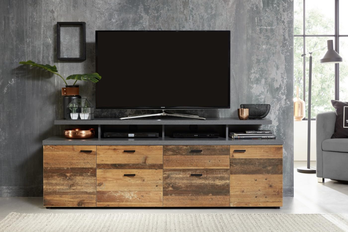 trendteam smart living - Mood - TV-Schrank - Matera/Alteiche - TV-Lowboard mit 4 Fächern und 2 Schubladen - (BxHxT) 180 x 66 x 47 cm - Kabeldurchführung - Kratzfest