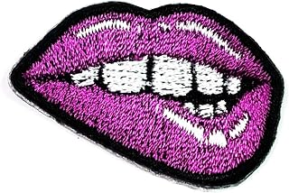 PARITA Very Small Lady's Sexy Purple Lips Mouth Bite Biting Cartoon Iron On Patch Embroidered Pretty Sewing On Patches Lips Fashion Appliques Art Embroidery Clothes Jackets Hats Backpacks Jeans (7)