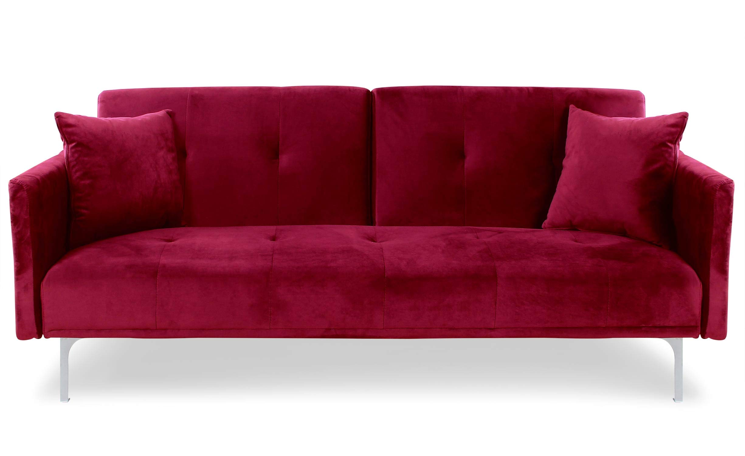 Menzzo Canapé Convertible 3 Places Carla Velours Rouge – Couchage 191 x 102 cm – Design Contemporain – Sofa Convertible Confortable – Salon et Chambre d’Amis