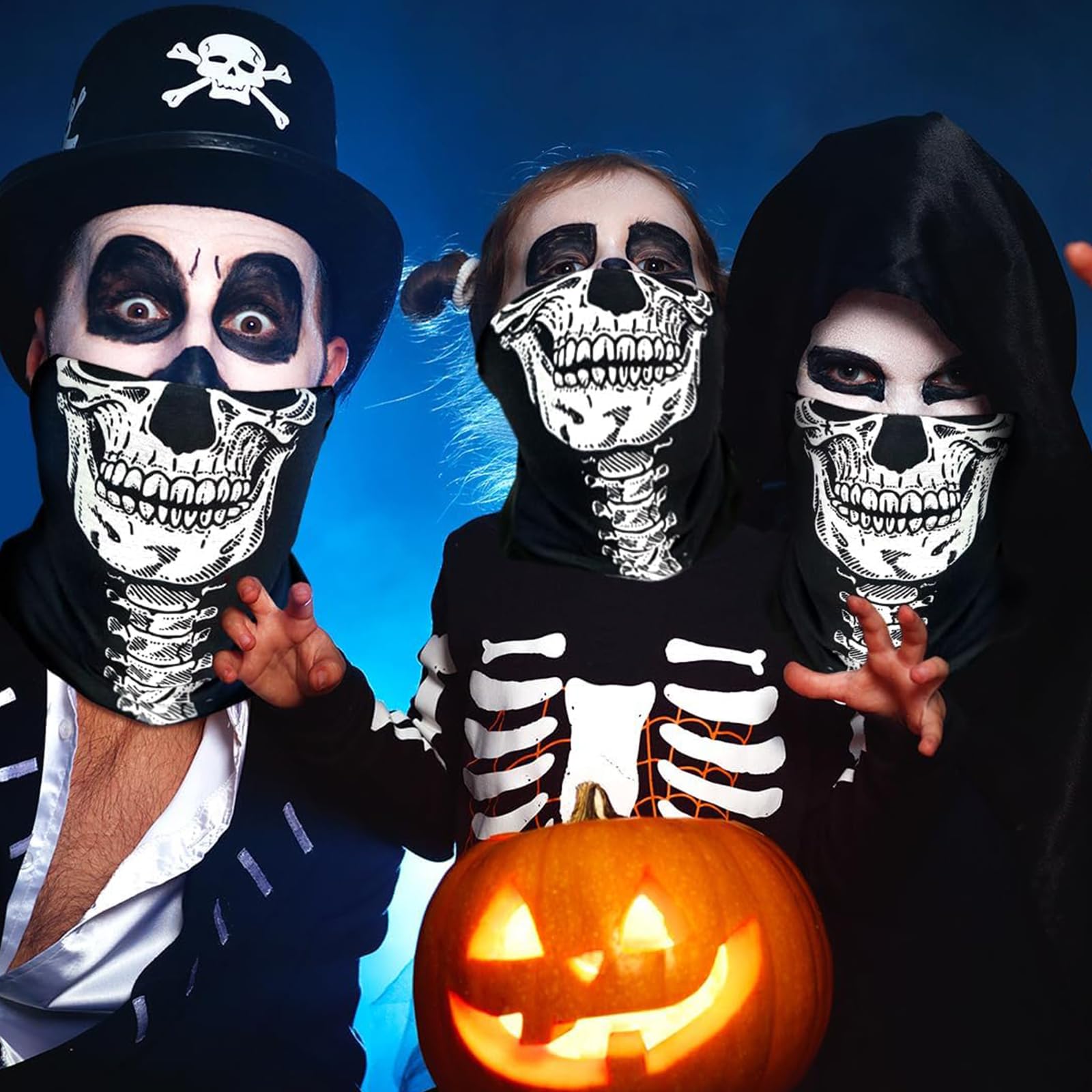 Lot de 12 cache-cou multi-usages en forme de tête de mort - Masque de moto - Protection UV - Unisexe - Convient pour Halloween, carnaval, fêtes et activités de plein air